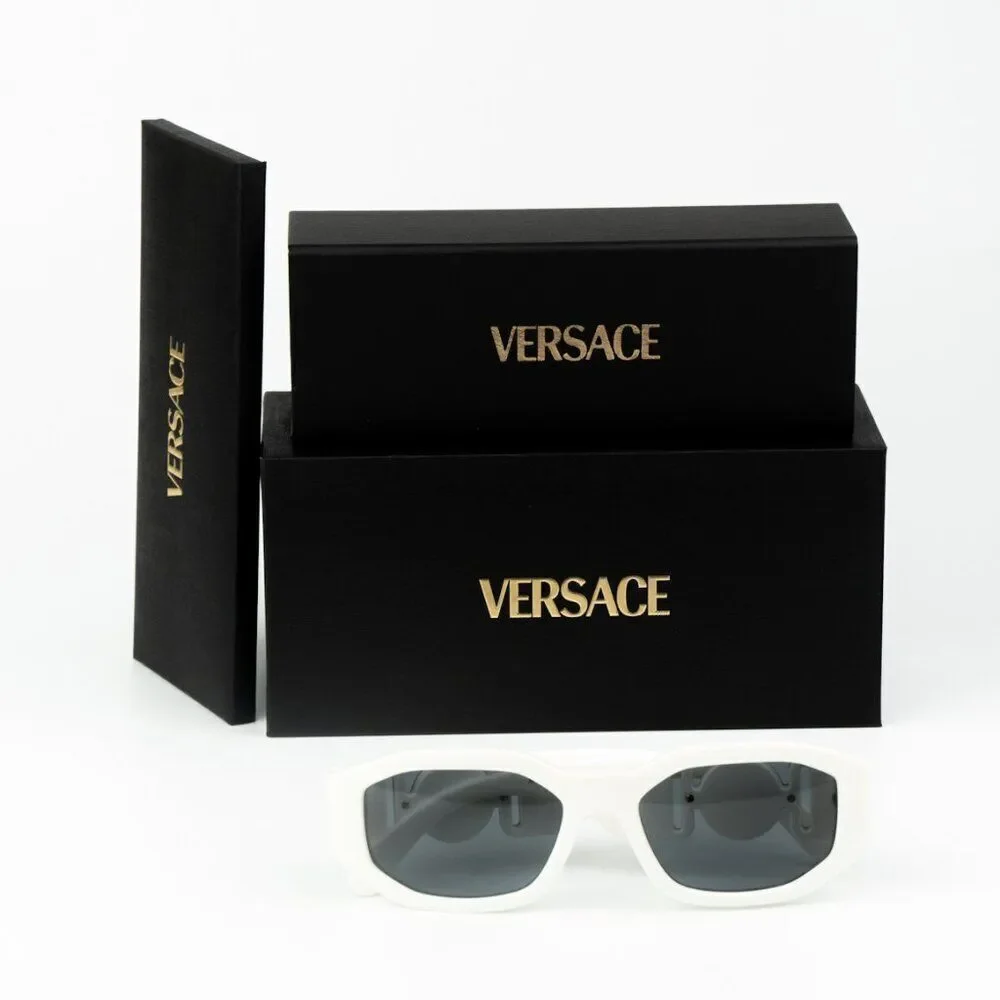 NEW Versace VE4361 401/87 Medusa Biggie White Grey Rectangle Unisex Sunglasses